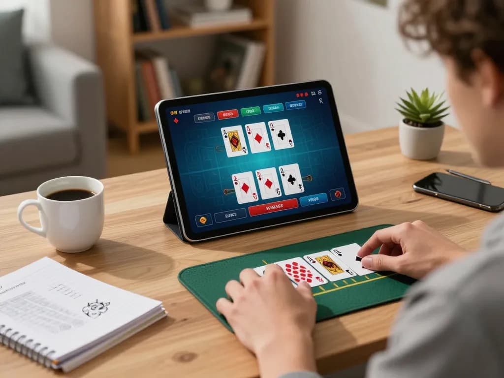 Engaged player using sunwin to master blackjack at home, showcasing a strategic betting scene