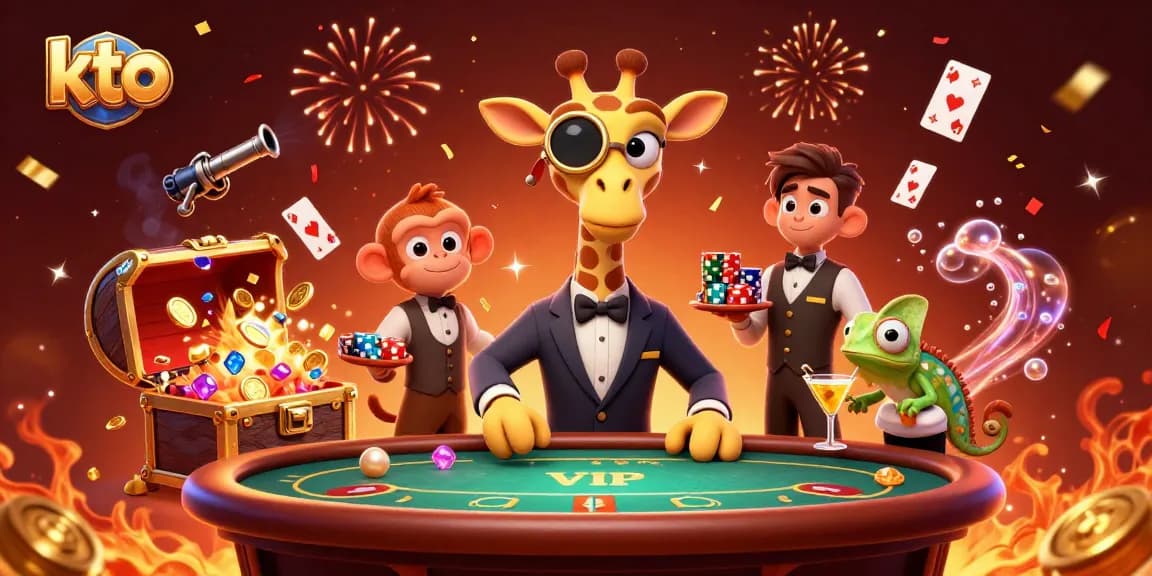 Engage with exciting gaming moments at kto as a high-roller giraffe enjoys VIP poker, surrounded by vibrant casino elements.
