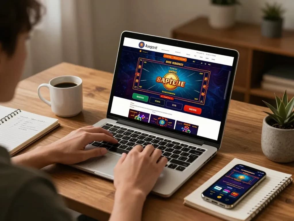 Engaged player enjoying online casino USA games at home with strategic notes and gaming app.