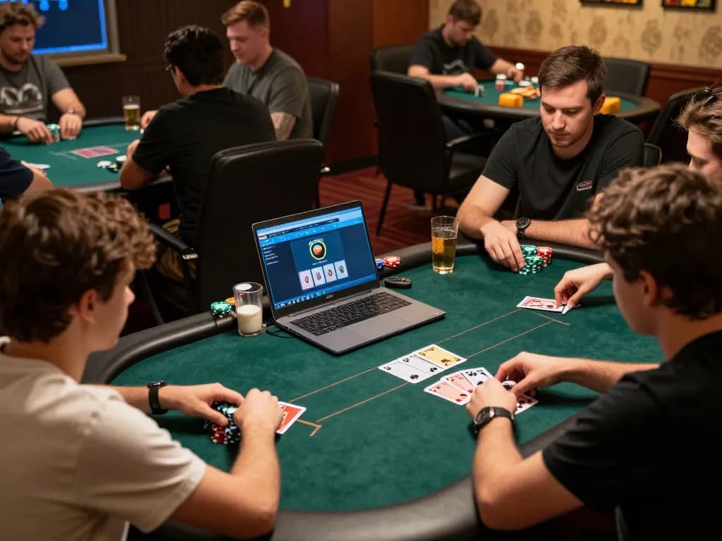 Players engaging in an intense online poker game at uu88, showcasing strategy and excitement in a cozy environment.