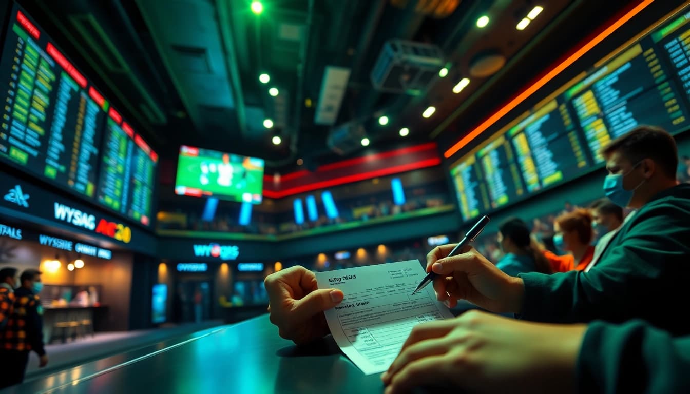 Kèo nhà cái displayed on digital screens in a lively sports betting environment, capturing excitement and engagement.