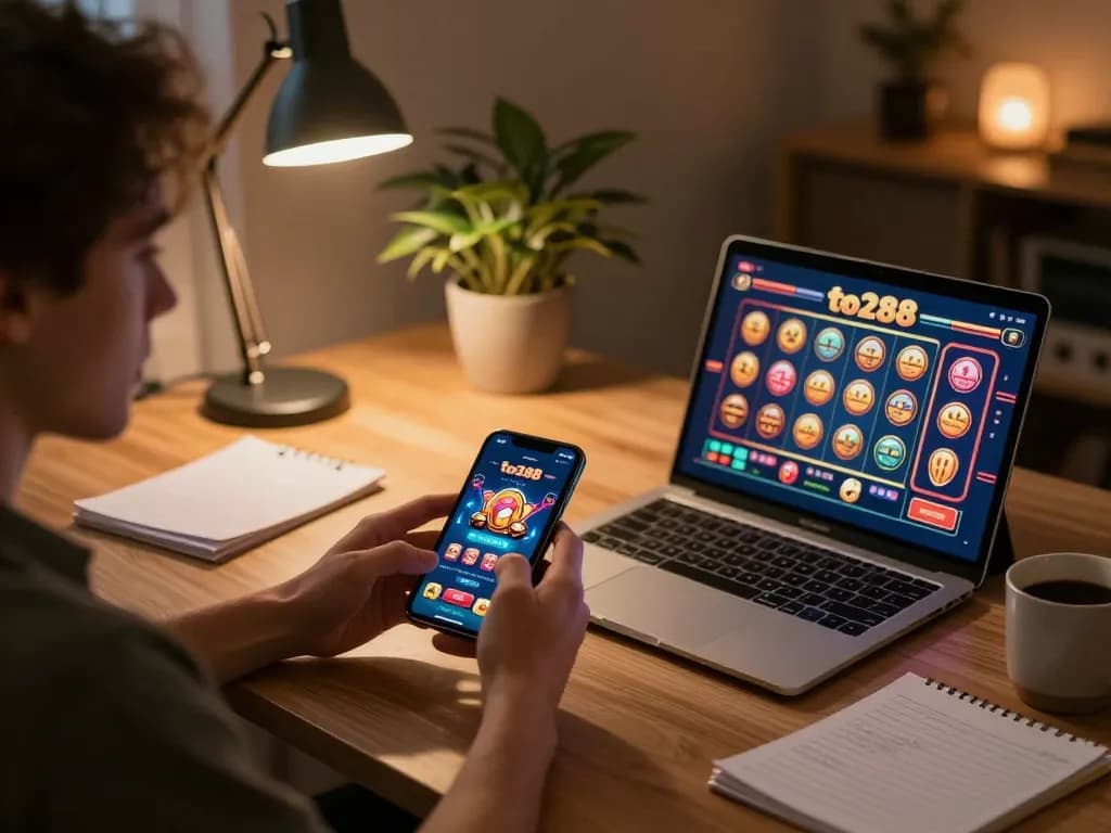 Player engaging with the to288 casino app on smartphone, capturing the essence of modern online gaming.