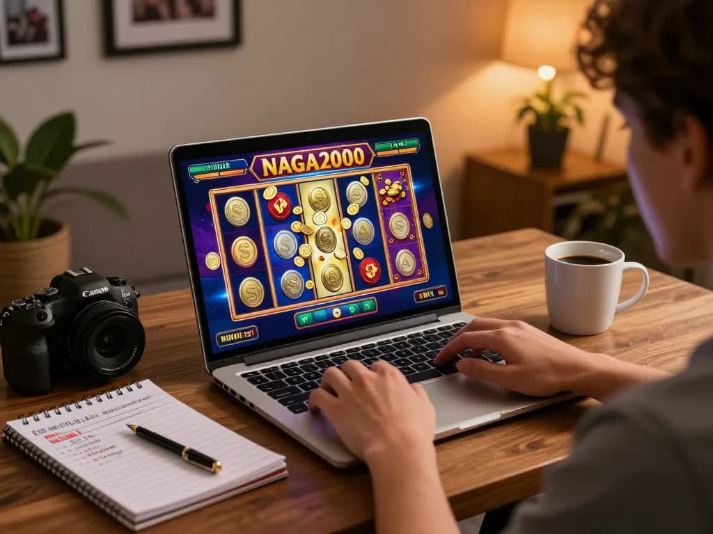 NAGA2000 player enjoying a winning online slot game session with vibrant graphics and winning animations.