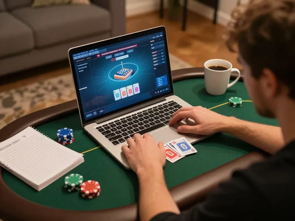 Oxbet player strategizing during online poker, engaged in thrilling gameplay