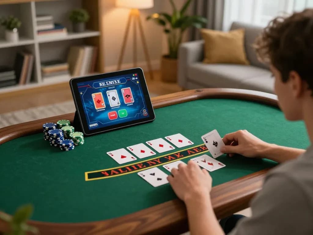 Player enjoying an exciting live dealer game on xo88, showcasing smartphone interface and vibrant home atmosphere.