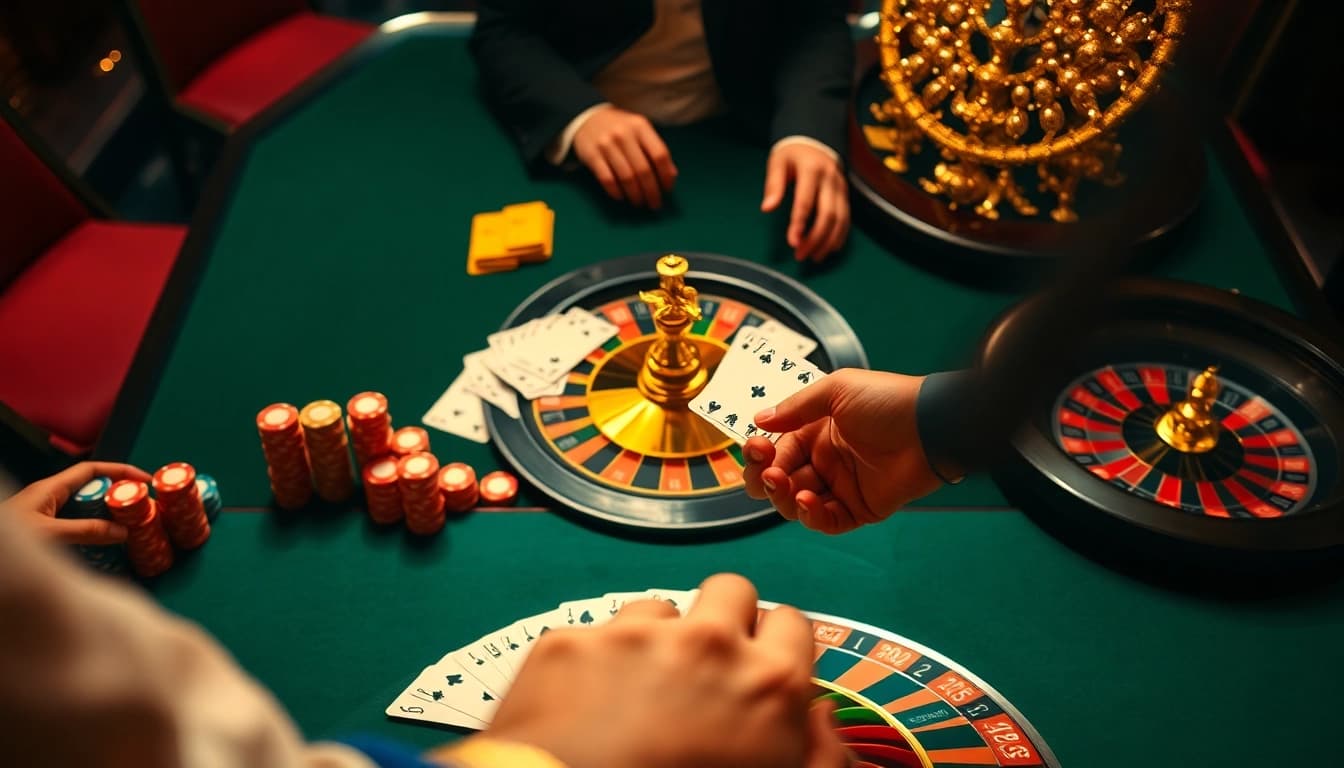 Intense gambling action at Kkwin with vibrant poker chips and an active roulette wheel.