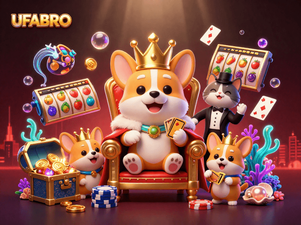 Win big at UFABRO with vibrant slots, royal symbols, and a luxurious casino atmosphere.