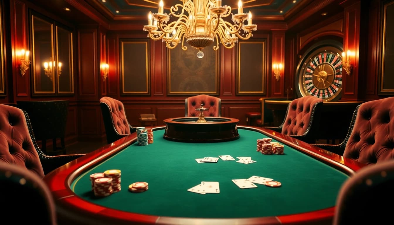 Experience a vibrant poker game at i9bet, highlighting colorful chips and cards in an elegant casino setting.