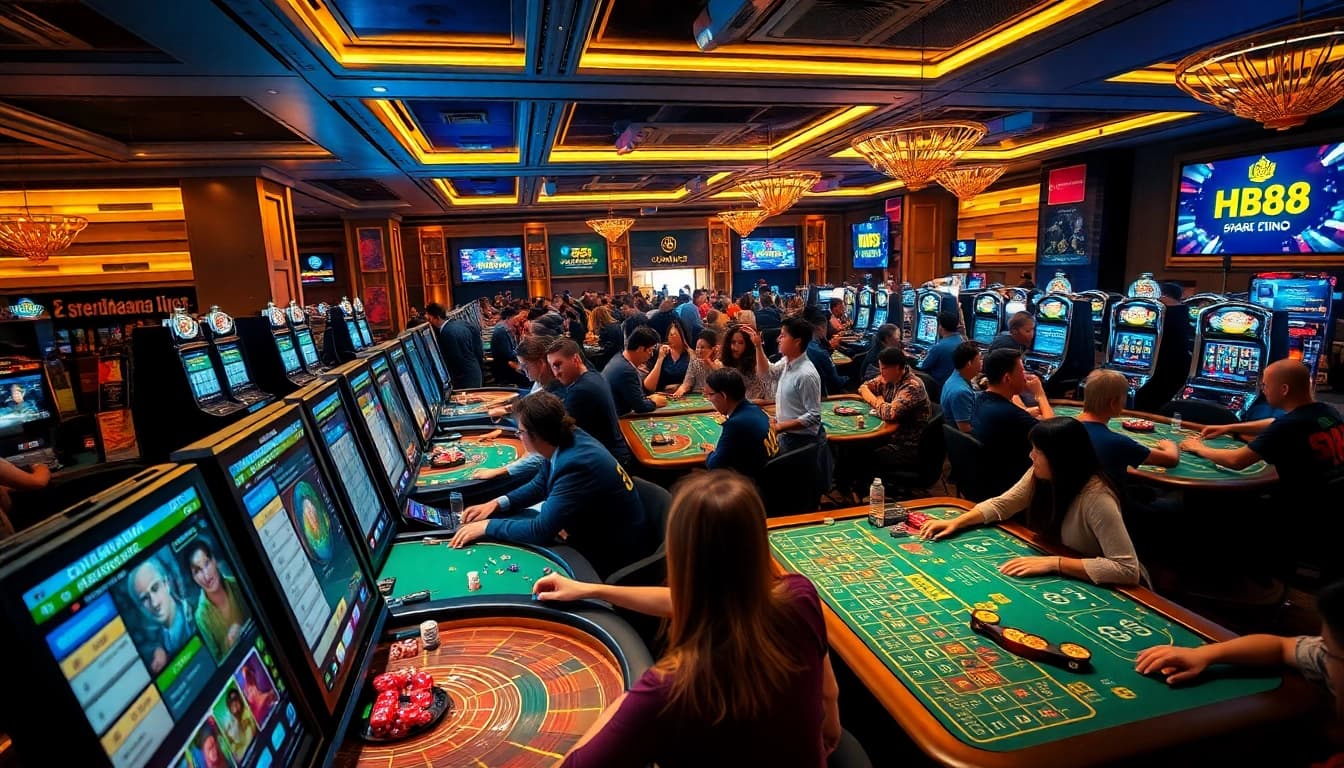 Experience the excitement of HB88 online casino with players enjoying live games and slots.
