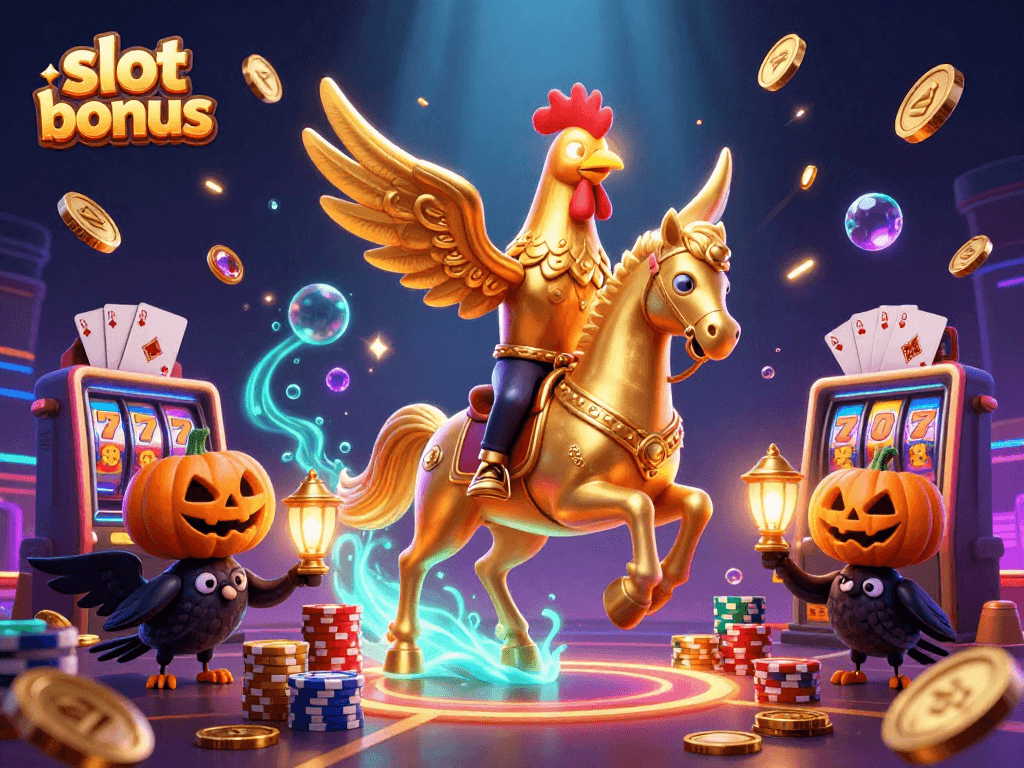 Experience the excitement of slot bonus action with a vibrant casino scene featuring golden coins and colorful games.