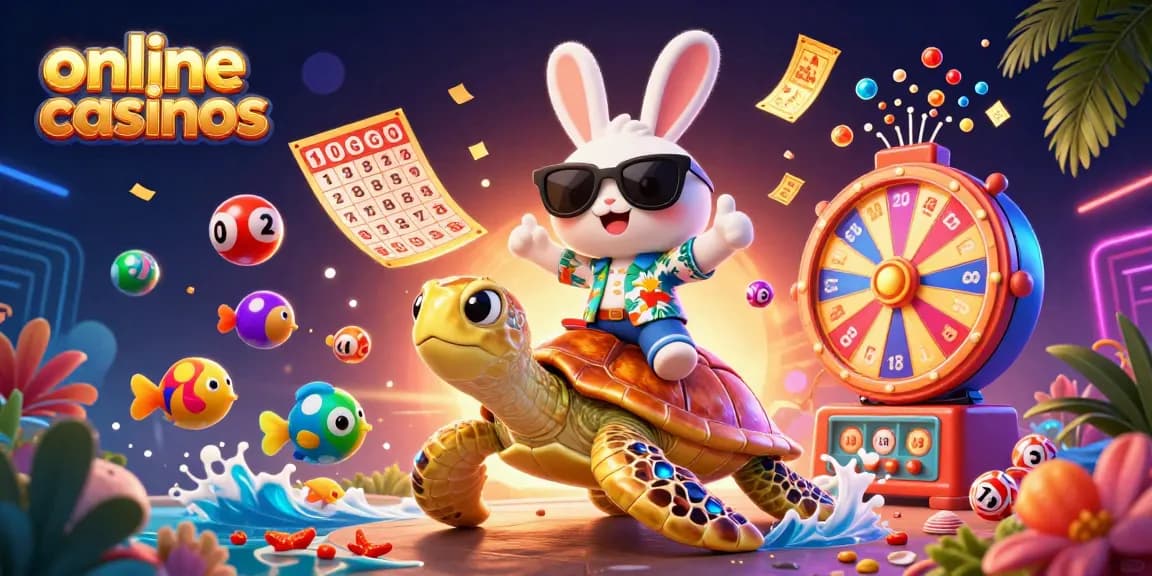 Engaging online casinos scene with a lucky rabbit and golden sea turtle, showcasing vibrant game elements.