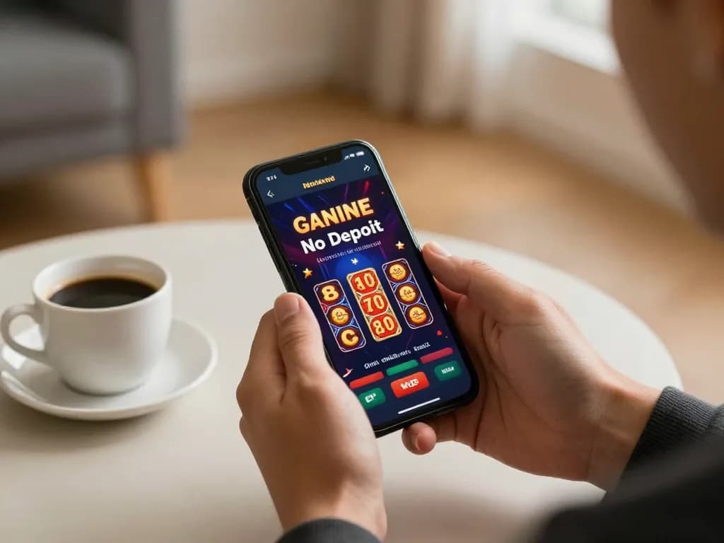 Engaging in Online Casino No Deposit gameplay on a smartphone at home, illustrating an immersive mobile experience