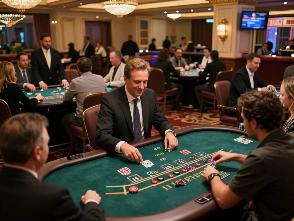 Experience high-stakes blackjack gameplay at https://rr88.navy/ with vibrant lights and excited players