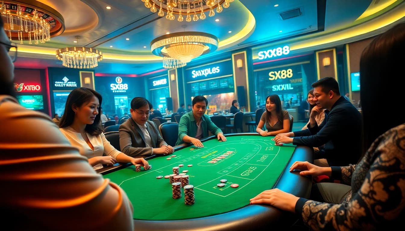 Players enjoying an exciting game of blackjack at SX88’s luxurious casino.