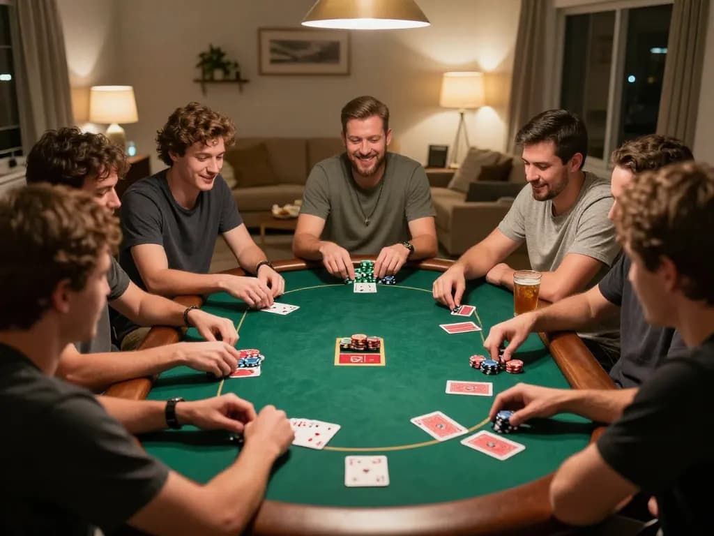 Players engaging in a lively poker game at home while trying to win on dr88 platform