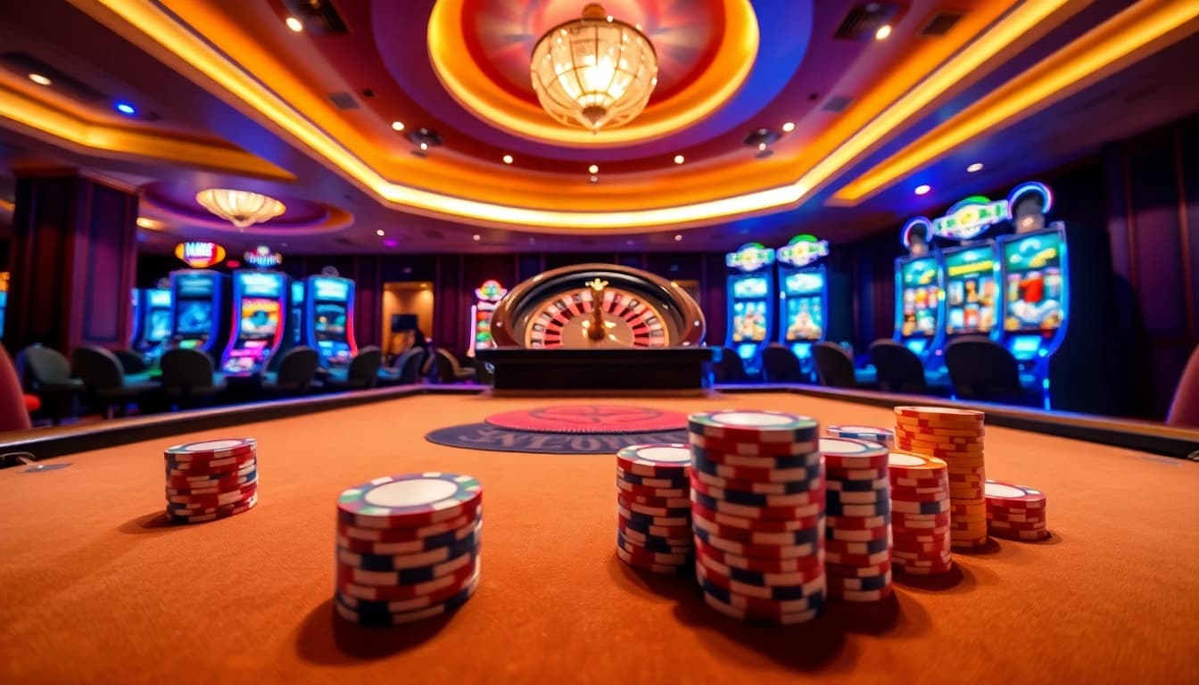Experience thrilling gameplay at 99OK COM with elegant casino tables and vibrant slot machines.