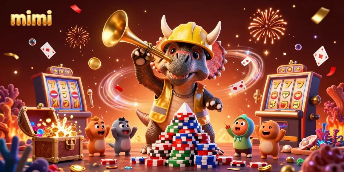 Experience exhilarating casino fun on mimi with vivid 3D gaming elements and celebration graphics.