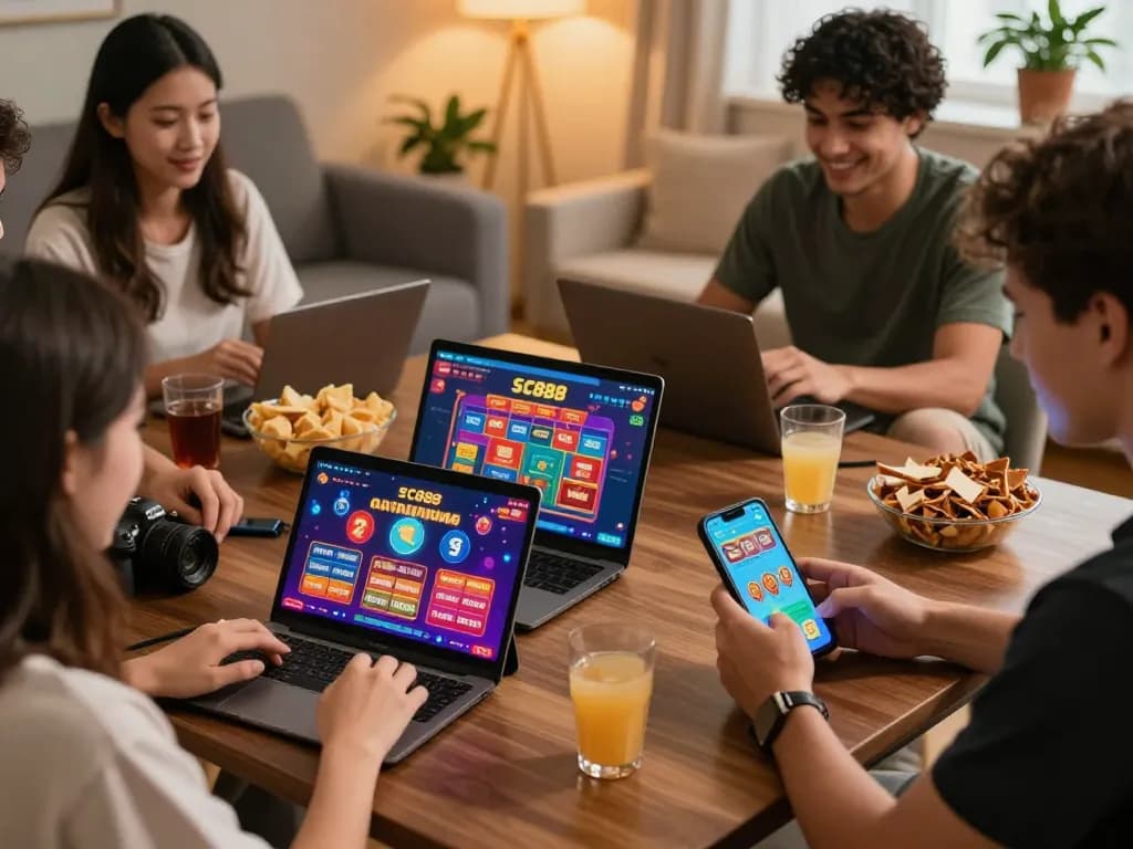 Engaging online gambling moment with SC888 games on multiple devices.