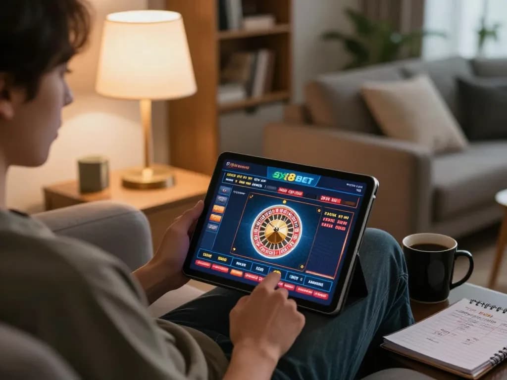 Engaging with the nhà cái 8xbet app while playing roulette at home in a cozy atmosphere