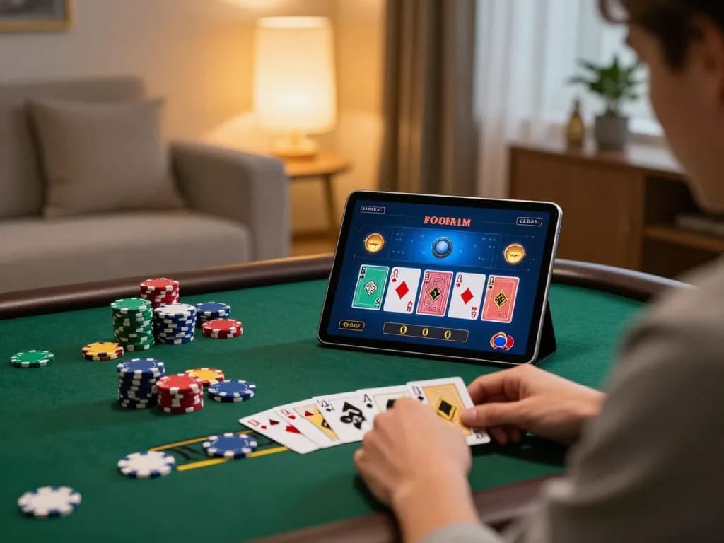 Player engaging in a thrilling blackjack game at a malaysia online casino, winning chips stacked high.
