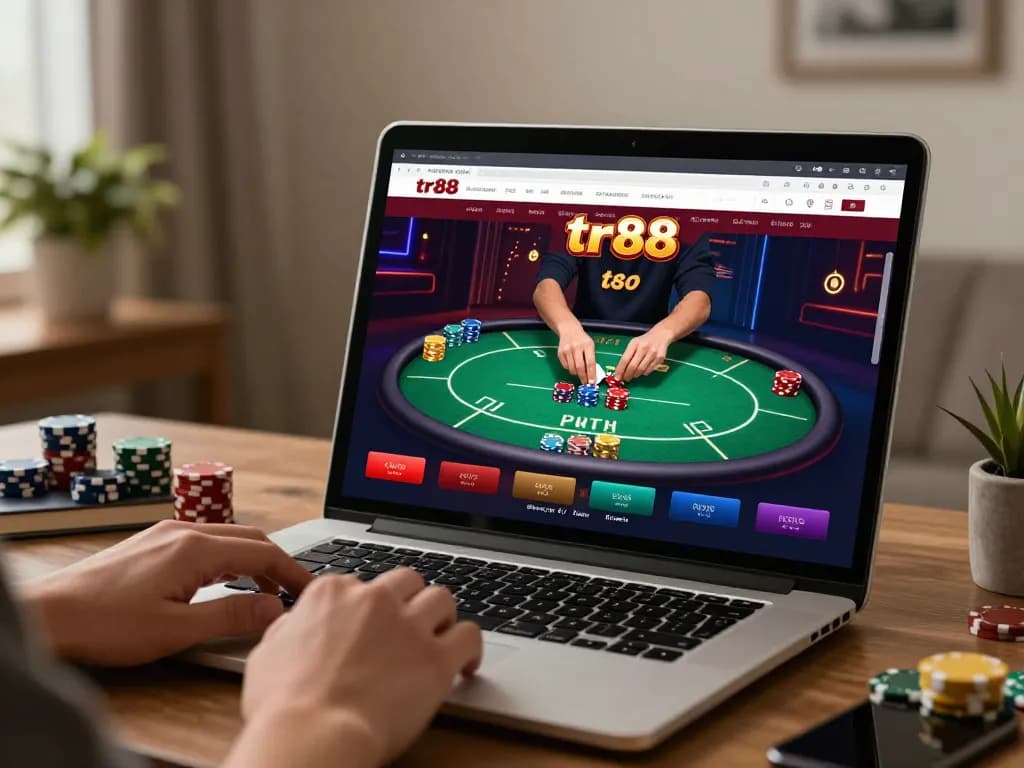Engaging poker game on tr88 online casino interface, showcasing vibrant chips and gameplay excitement.