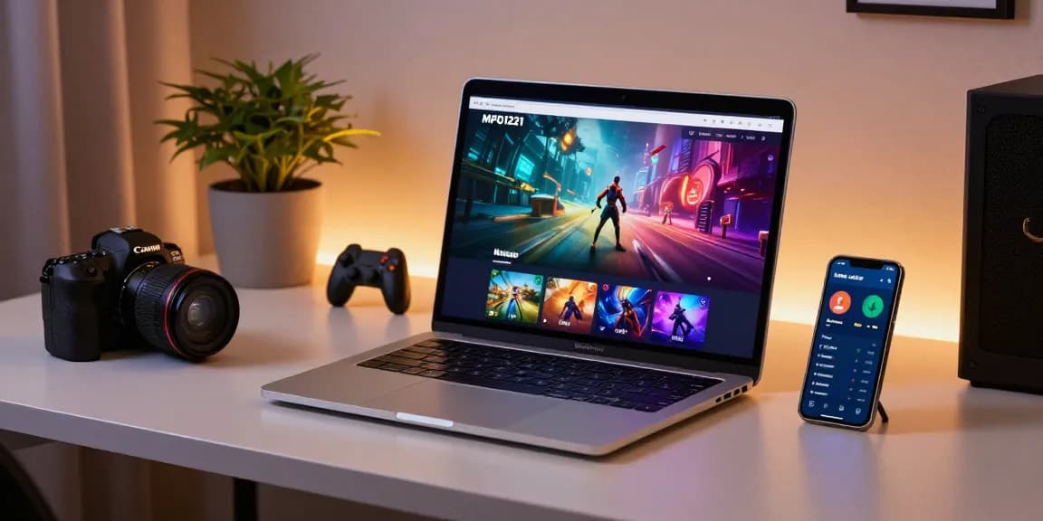 Platform MPO1221 ditampilkan di laptop dalam kantor rumah modern, menekankan pengalaman gaming yang ramah pengguna.