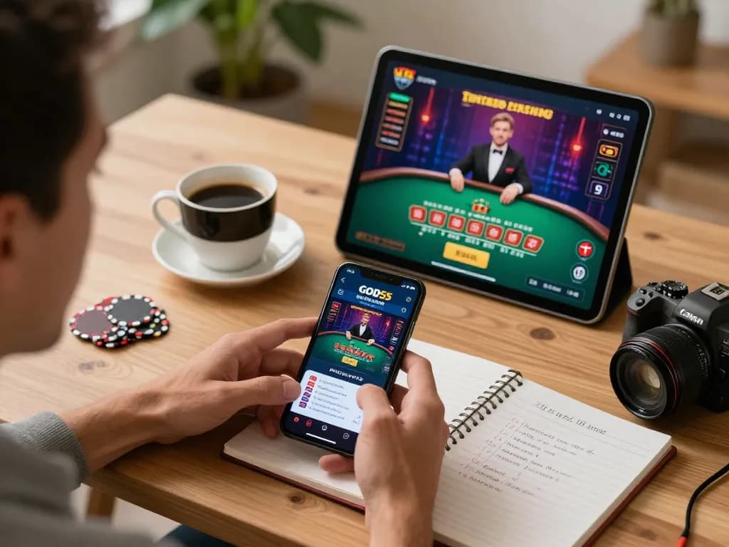 Playing God55 on a smartphone with live dealer blackjack, showcasing dynamic online gaming.
