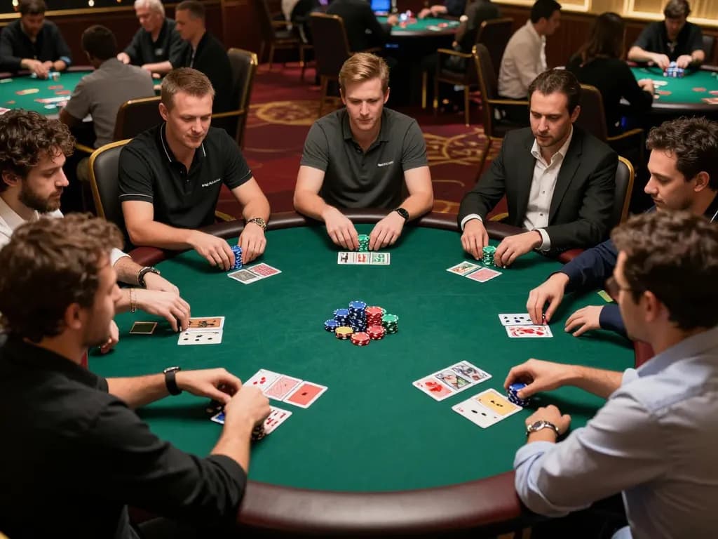 A player engages in an exciting poker game at https://webnk88.net/, showcasing chips and cards in a vibrant casino atmosphere.