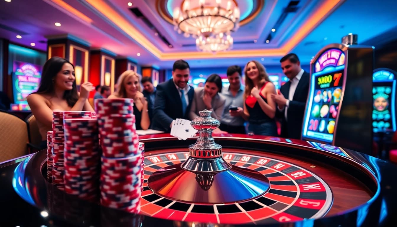 Experience the excitement of winning at https://rr88.mov/ with vibrant casino scenes featuring roulette, poker, and slot machines.