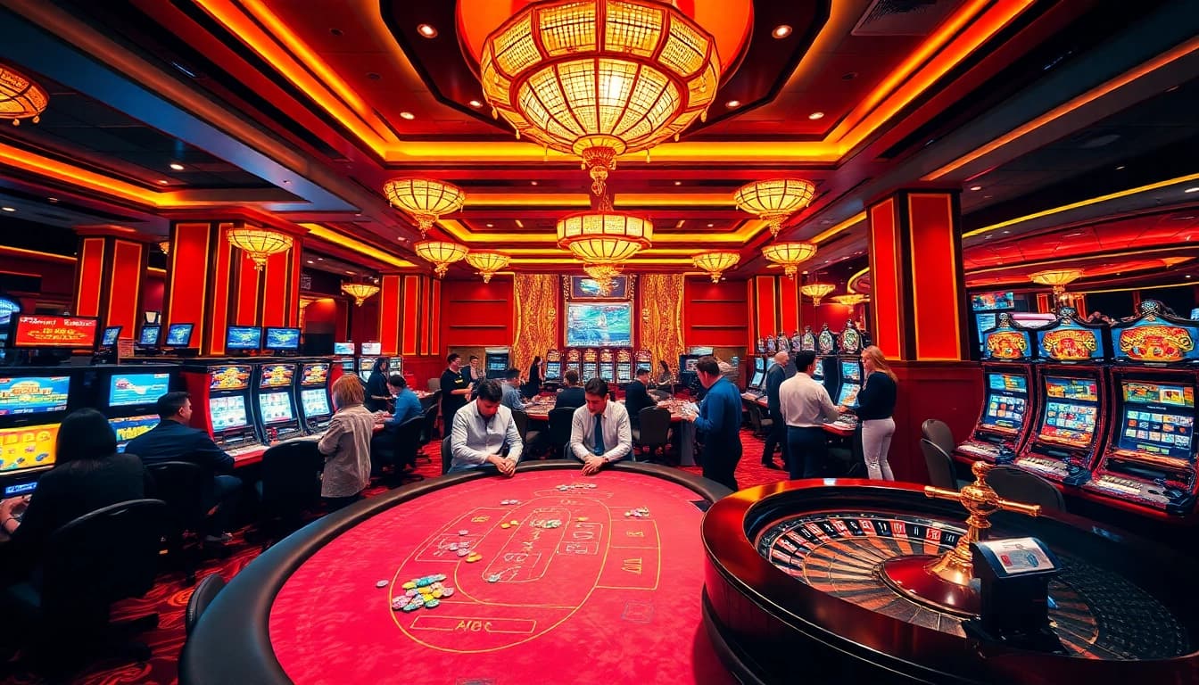 Experience thrilling gaming at https://j88.gives/ with vibrant casino tables and excited players.