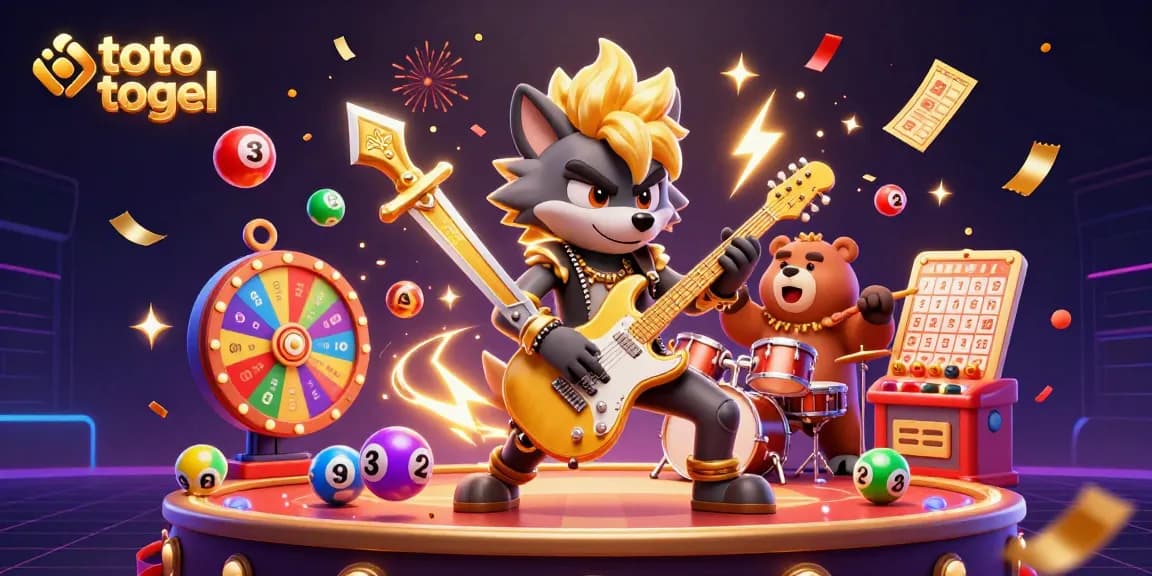Engage in toto togel excitement with a dynamic 3D scene featuring lively characters and colorful lottery elements.