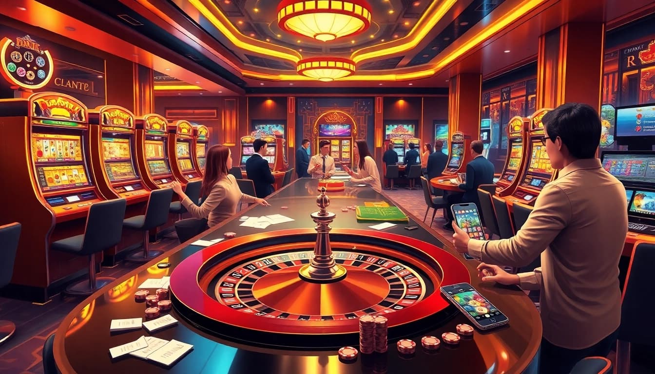 Players enjoying a dynamic sv388 casino atmosphere at a roulette table with live dealers.