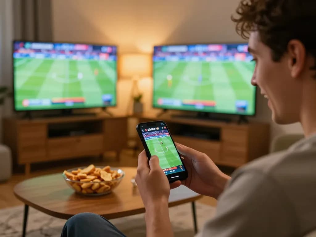 SBOBET88 user placing live bets on smartphone, capturing the excitement of sports betting at home.