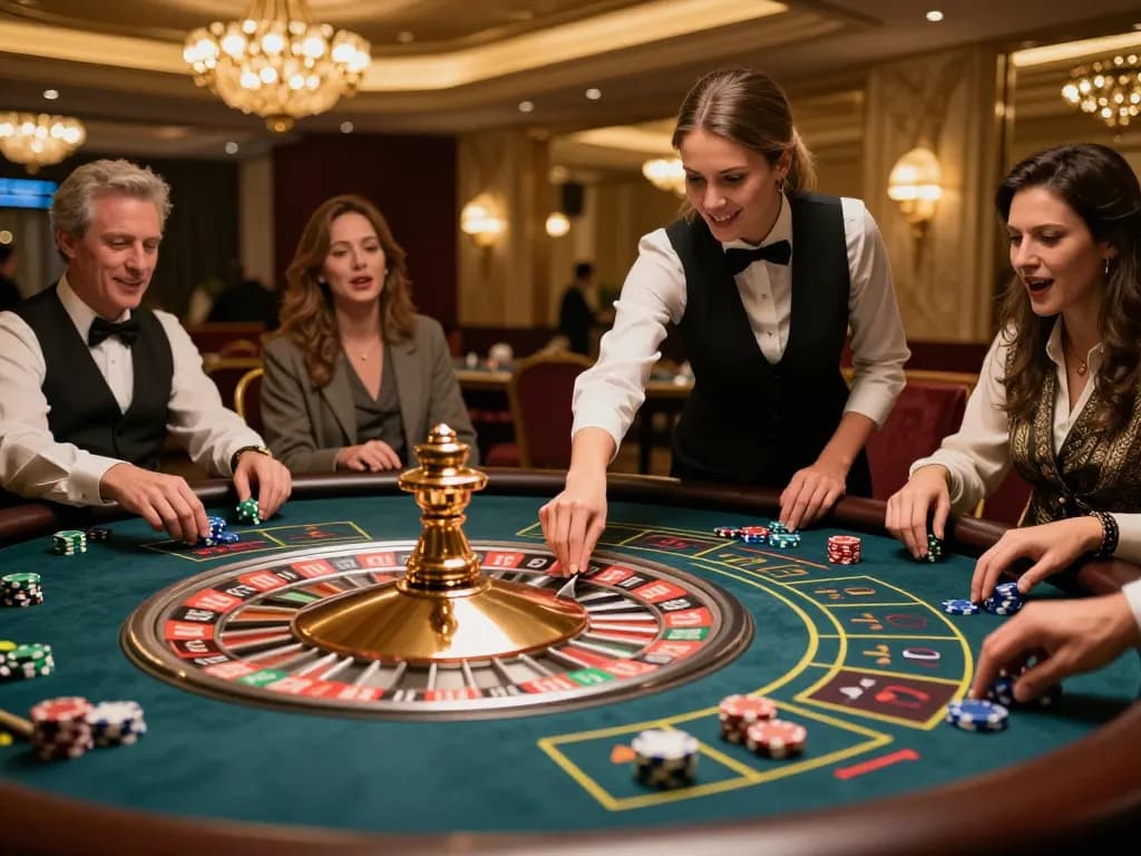 Players engaging with HM88 roulette table, dynamic betting action and vibrant atmosphere.