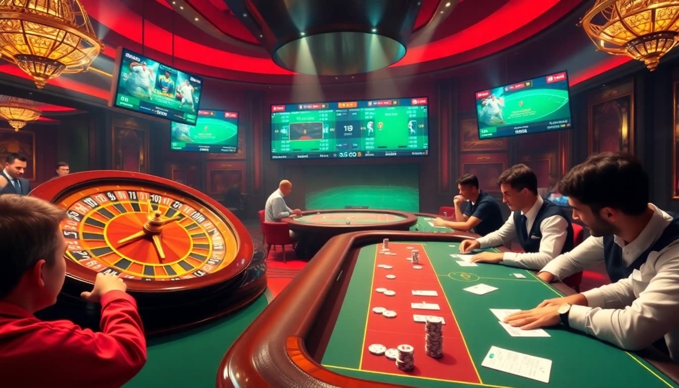 Betting excitement at Judi Bola Resmi casino with live soccer scores and poker tables.