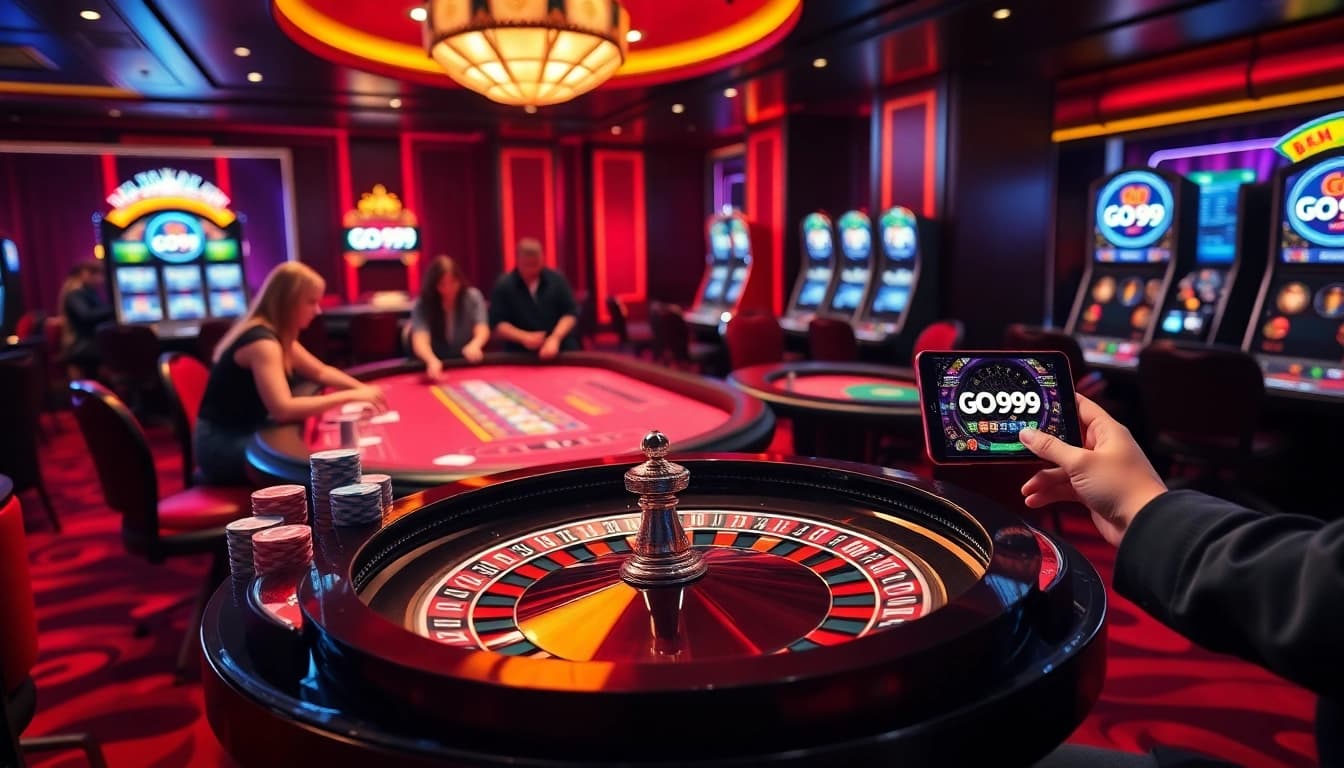 Exciting Go 99 casino scene with vibrant roulette table and poker chips.