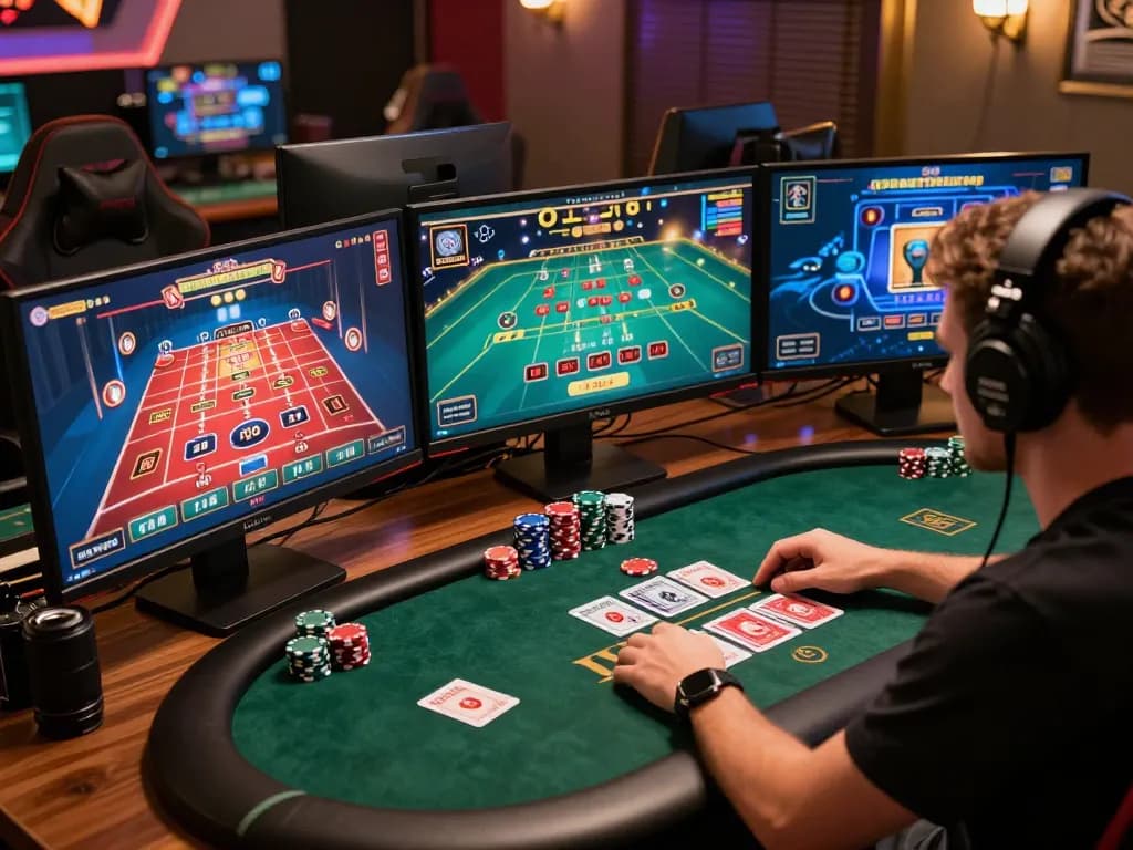 Engaging in online casino gameplay at home with RR88 interface visible on screen.