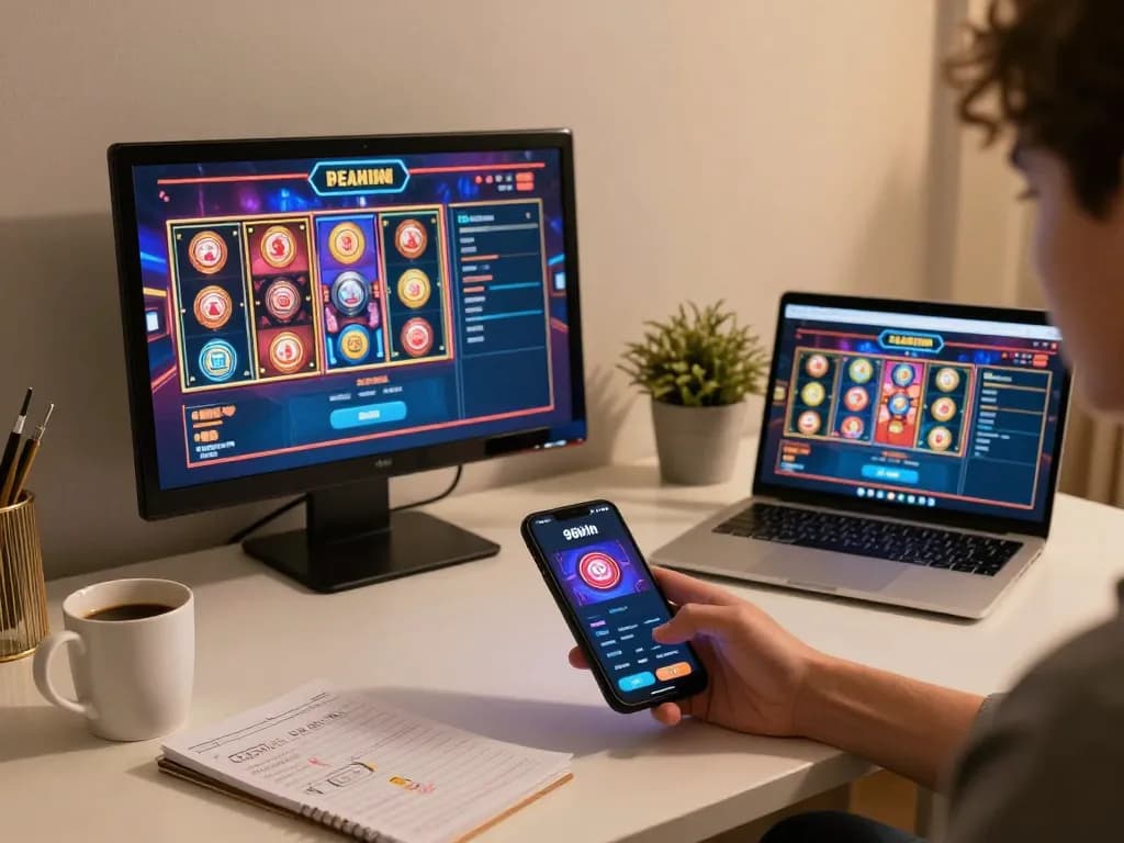 Player exploring the link 98win through a smartphone, engaged in exciting online casino games at home.
