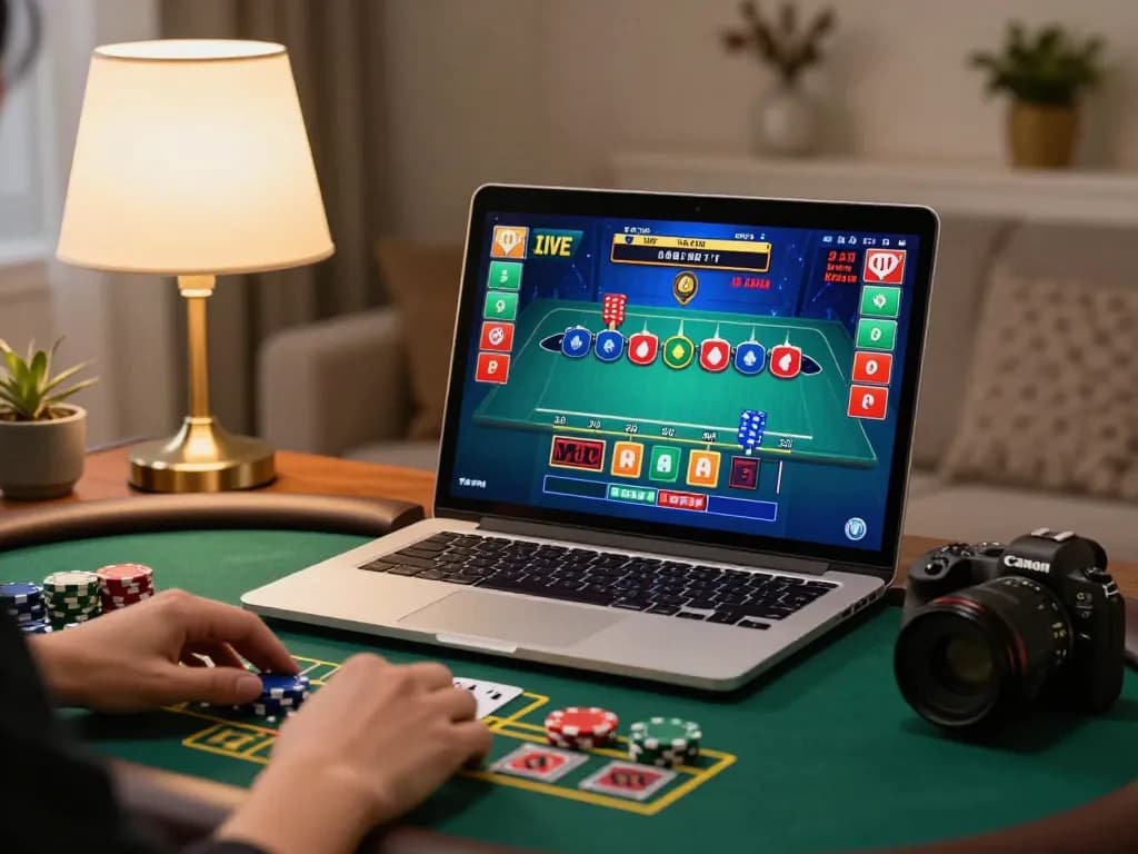 Engaging online gaming experience at cm88 with live dealer baccarat displayed on the laptop screen.