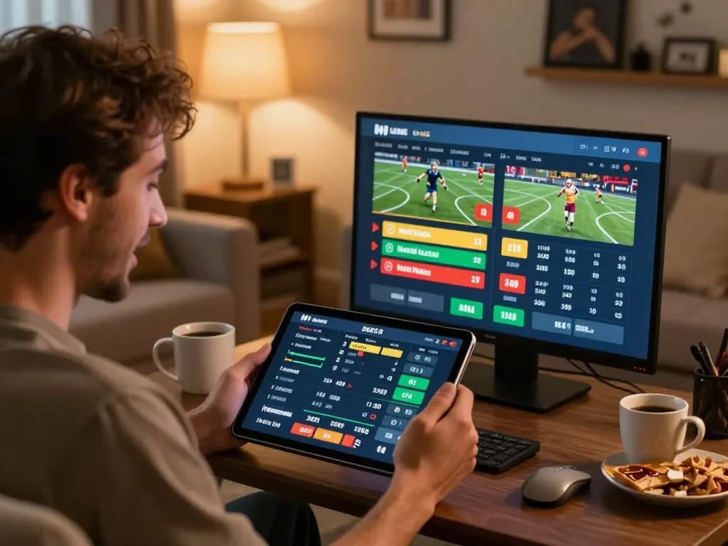 Engage in exciting online betting at https://keonhacai5.mobi/ with a tablet showing live match odds