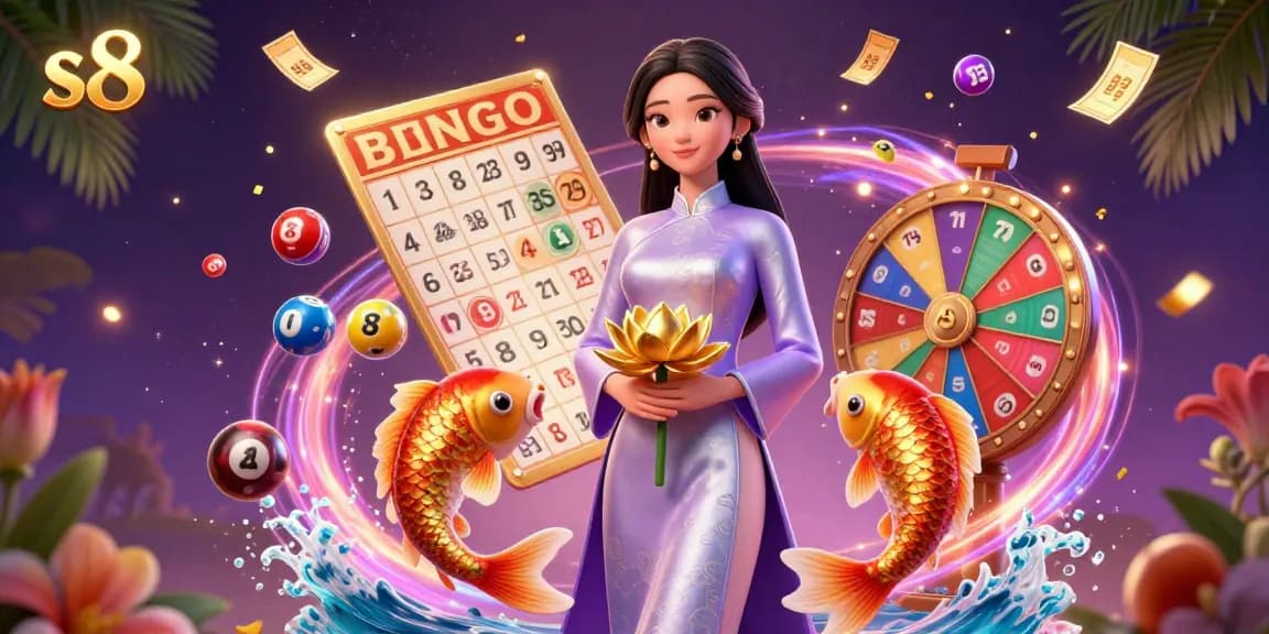 S8 offers thrilling betting with vibrant lottery balls and a magnificent Asian-themed scene showcasing dynamic gaming elements.