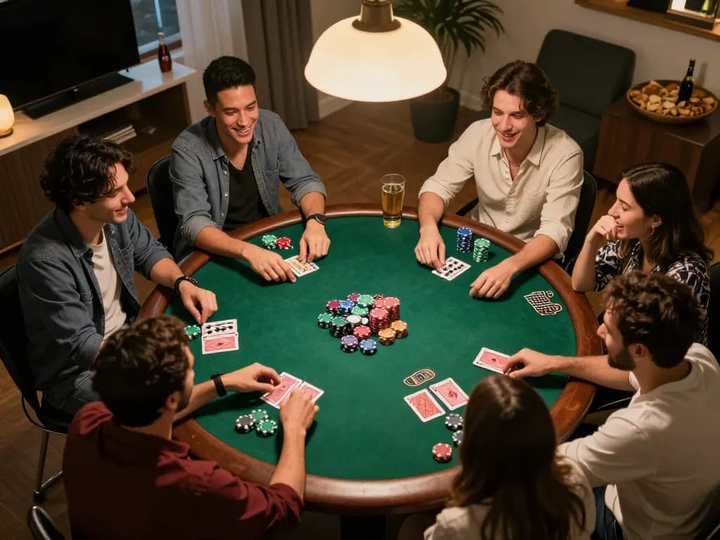 SUNWIN poker night with friends enjoying friendly competition and strategic gameplay at home.