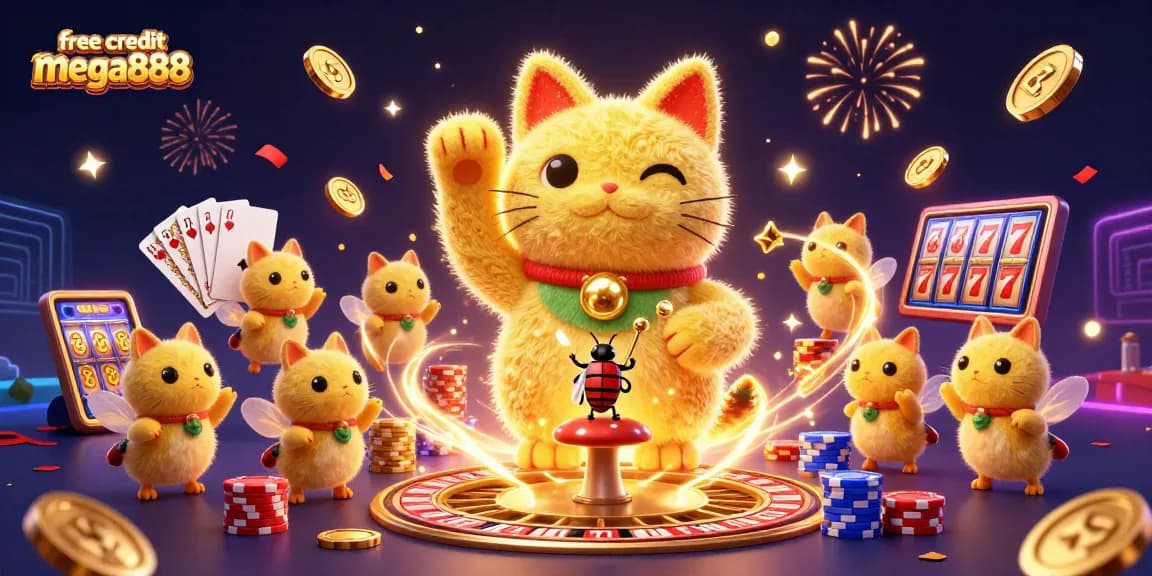 Engage in exciting gameplay with free credit mega888 amidst a vibrant casino themed illustration.
