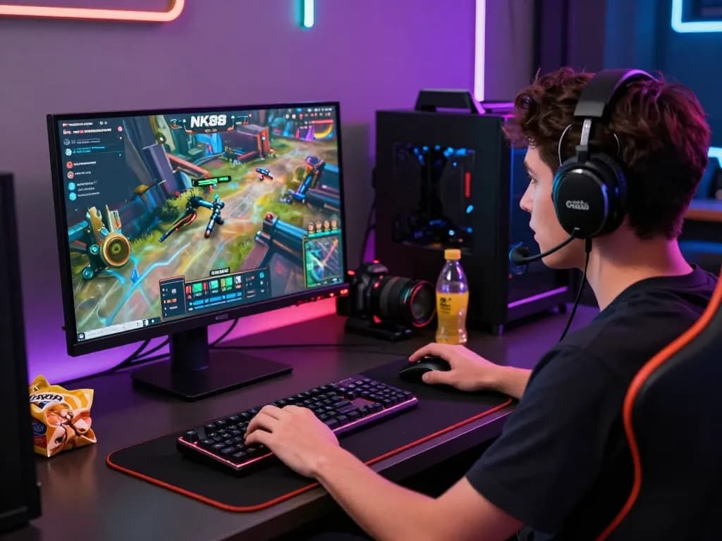 Engaging player enjoys nk88.com gaming experience from a modern setup.