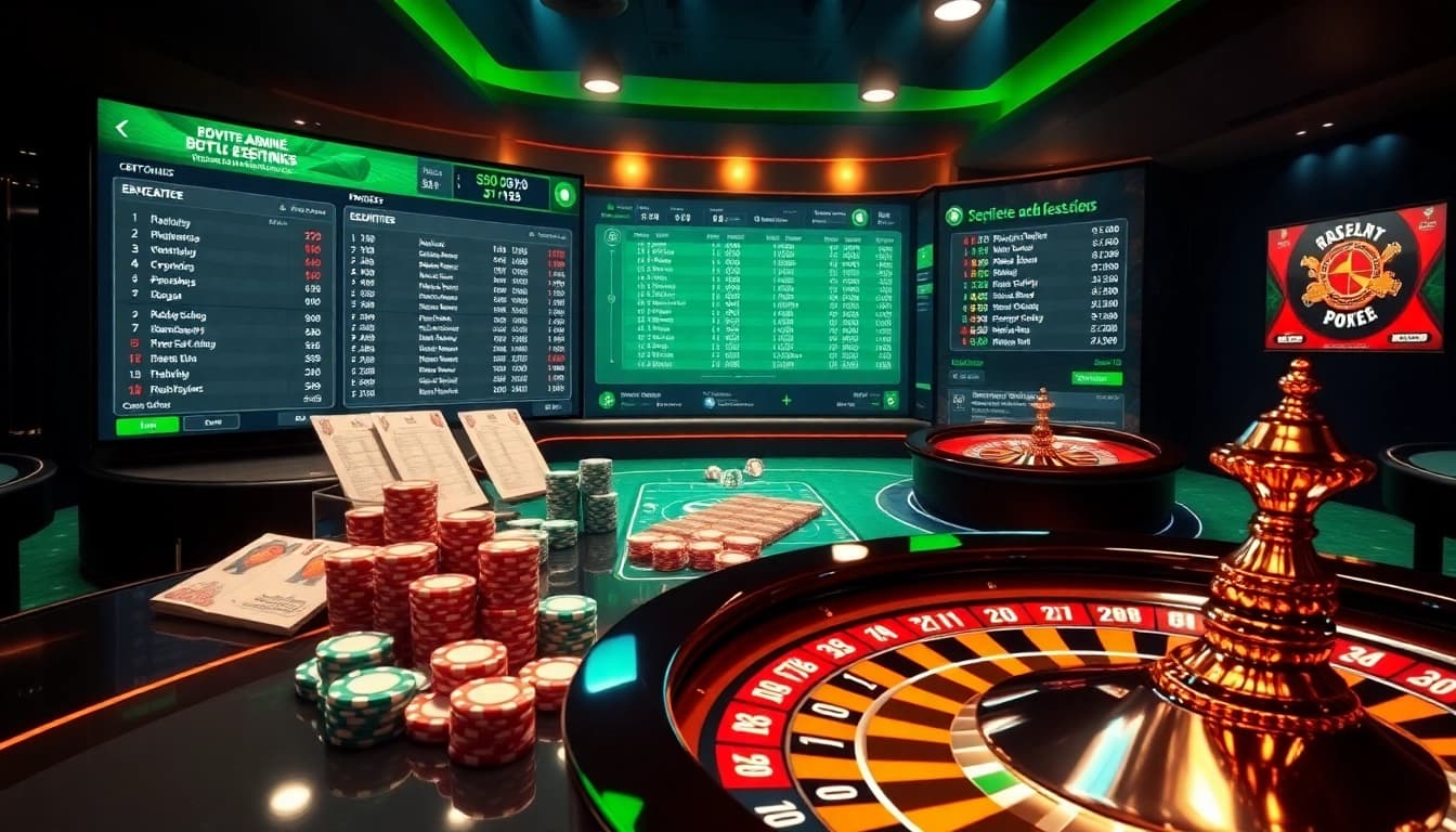 Place bets on Judi Bola Online with a vibrant digital betting setup featuring sports statistics.