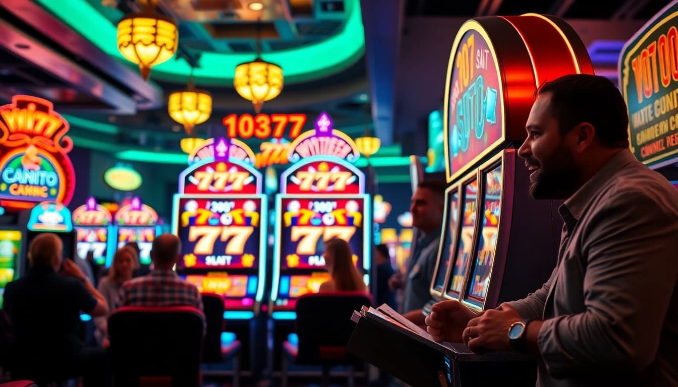 অত্যাধুনিক 1777 bet 777 slots মেশিনে খেলার সময় প্লেয়ারদের উল্লাসের দৃশ্য।