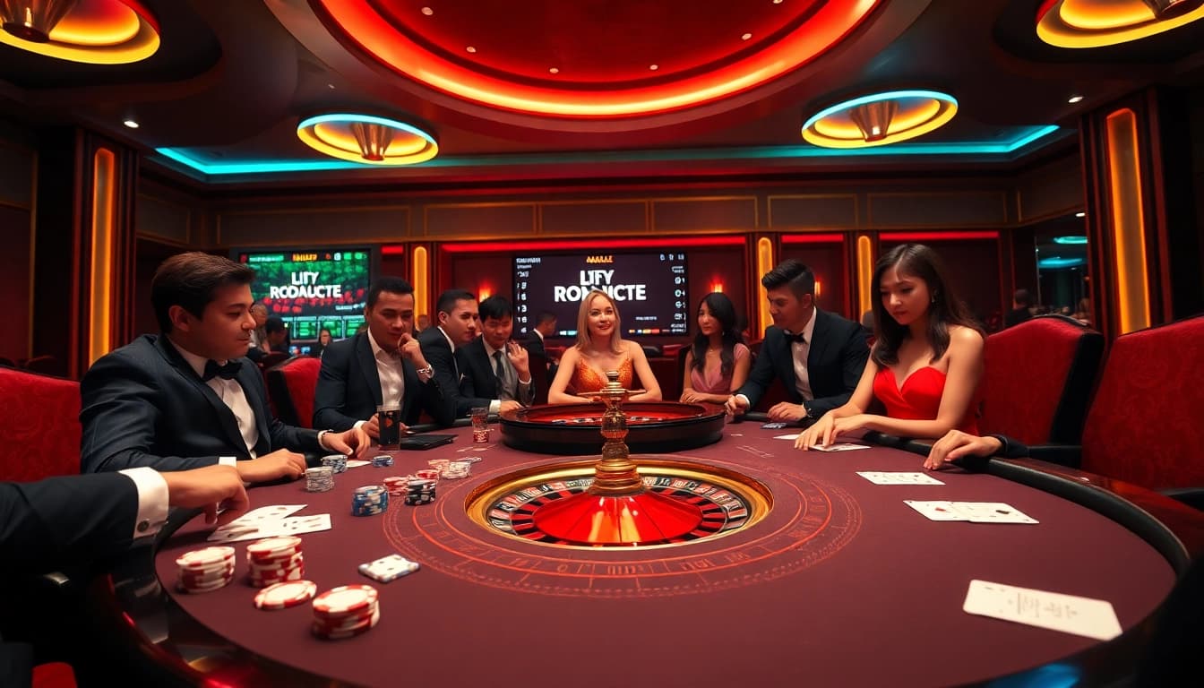 Players engaging in Judi Bola Resmi while enjoying vibrant casino atmosphere filled with excitement.