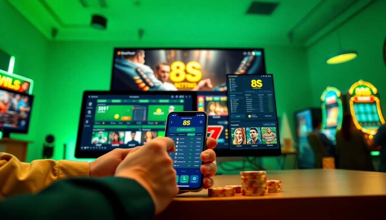Exciting online gambling scene showcasing 8S platform on devices