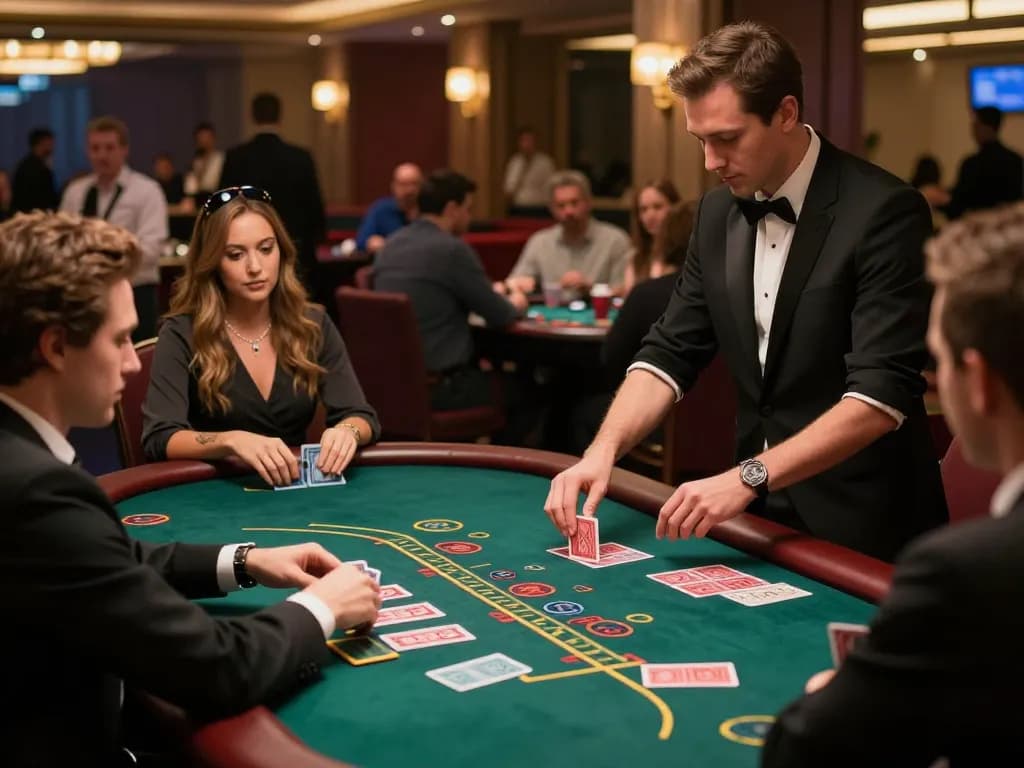 Players enjoy intense gameplay at sv88 nhà cái blackjack tables in vibrant casino atmosphere.