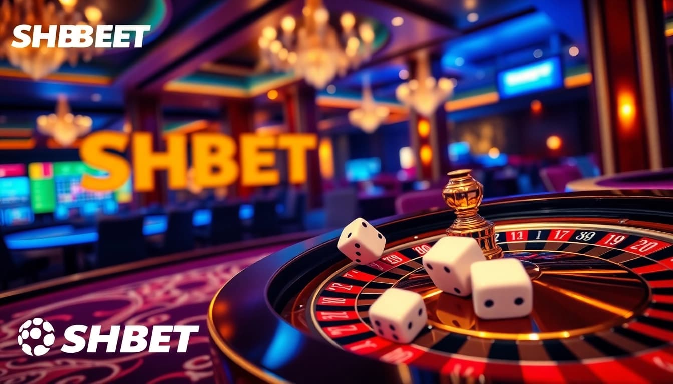 High-stakes gaming experience at SHBET featuring roulette, poker chips, and elegant atmosphere.